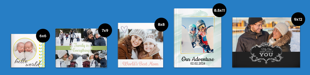 Photobooks in a variety of sizes, with both hard cover and soft cover.